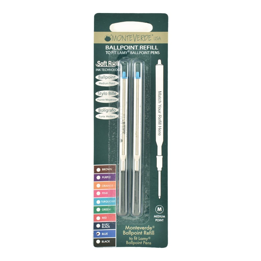 Monteverde Medium Point Ballpoint Soft Roll Refill for Lamy Ballpoint Pens - Blue (Pack of 2)
