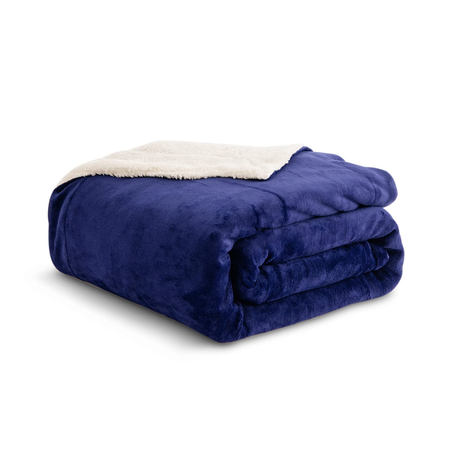 Kono Sherpa Fleece Throw Blanket 130 * 150cm Soft Cosy Fluffy Reversible Microfiber Solid Blankets for Bed Couch Sofa (Navy, Travel/Single)