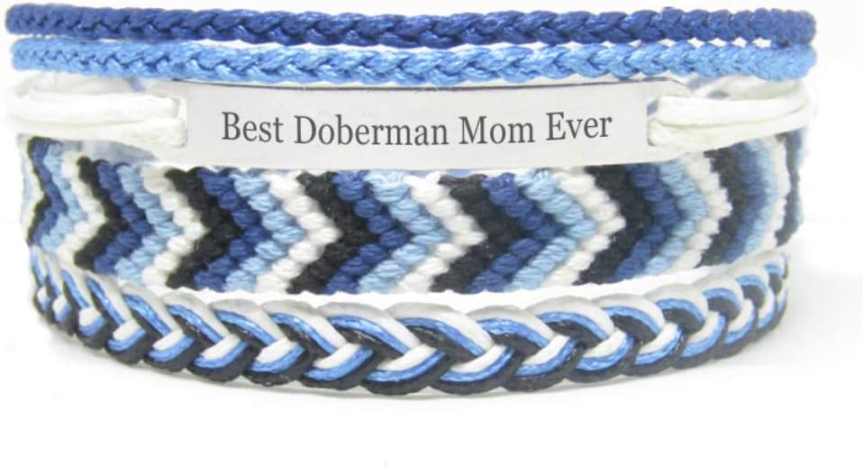Miiras Pet Lover Engraved Handmade Bracelet for Women - Best Doberman Mom Ever - Blue 1 - Made of Embroidery Thread and Stainless Steel - Gift for Doberman Mom