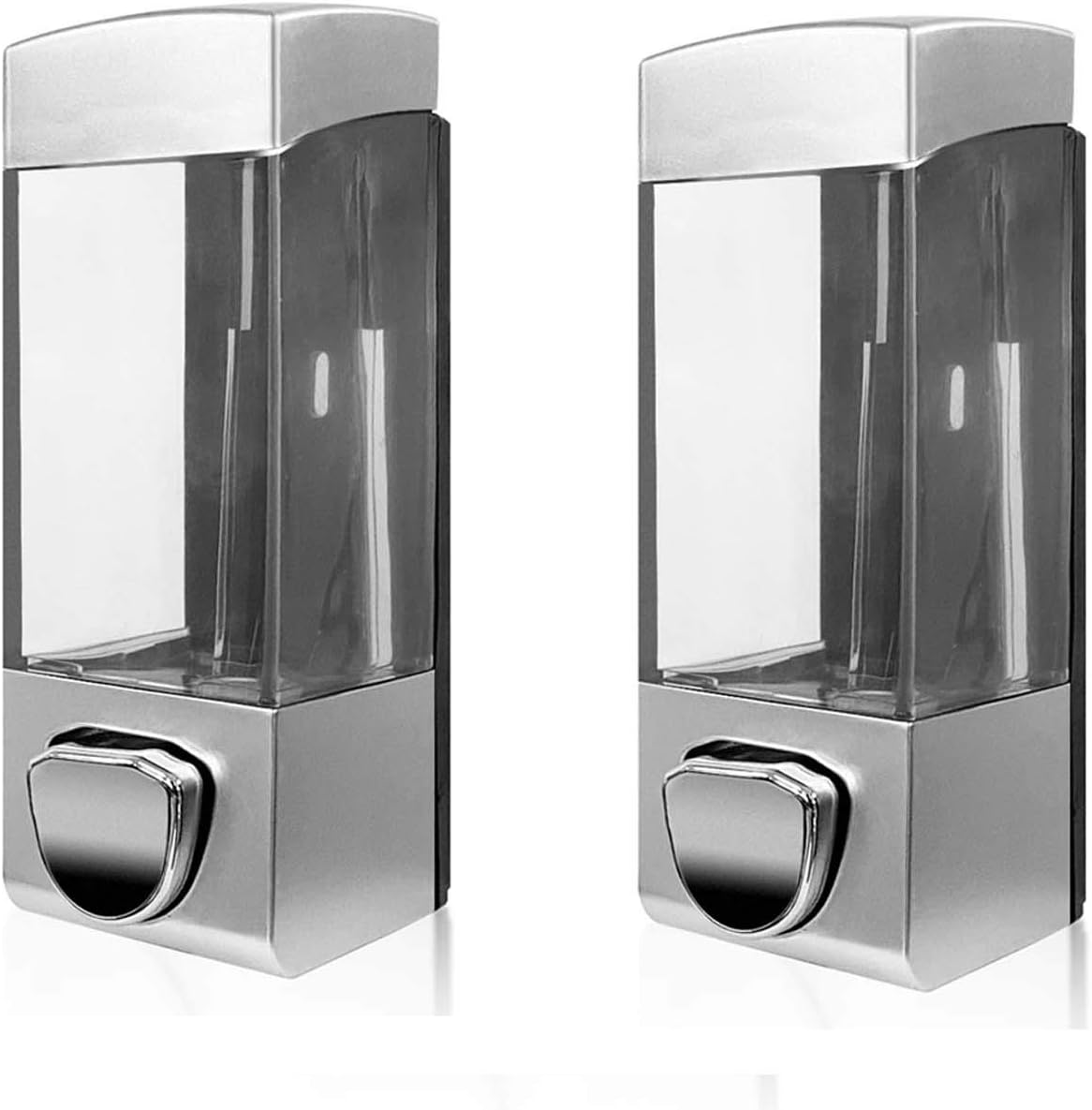 NANA Wall Mounted Shampoo Soap Shower Dispensers with 350ml Refillable Bottles, for Hotels, Offices, Homes and Other Facilities (2-Silver White)