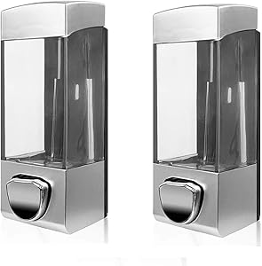 NANA Wall Mounted Shampoo Soap Shower Dispensers with 350ml Refillable Bottles, for Hotels, Offices, Homes and Other Facilities (2-Silver White)