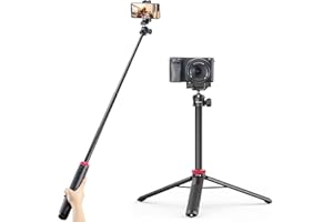 JUSMO Extendable Phone Camera Tripod w Cold Shoe, ULANZI MT-44 Portable Tripod Handheld w Ball Head, Travel Compact Lightweight Tripod for iPhone, Smartphone, Sony, Canon, Nikon, Small Cameras