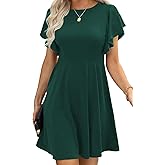 Happy Sailed Cocktail Dresses for Women Spring Summer Ruffle Sleeve Crewneck High Waist Flowy A Line Mini Dress