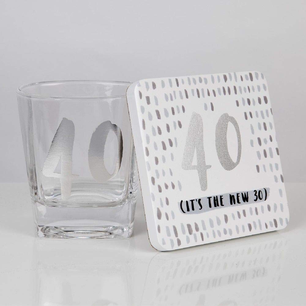 Hotchpotch 40th Birthday Whiskey Glass and Coaster in Gift Box