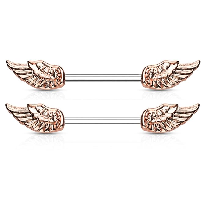Buy Pierced Owl Angel Wings Nipple Barbells in 316L Surgical Steel