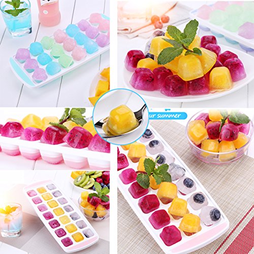 Ice Cube Trays, Ice Tray Food Grade Flexible Silicone Ice Cube Tray Molds with Lids, Easy Release Ice Trays Make 42-Ice Cube, Stackable Dishwasher Safe, Non-toxic, BPA Free (Newest/2 Packs) (2-PACK)