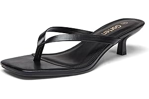 Gorfen Women's Kitten Heel Sandals Square Toe Slip on Flip Flop Heels 2 Inch Thong Sandals Party Dress Heeled Sandals