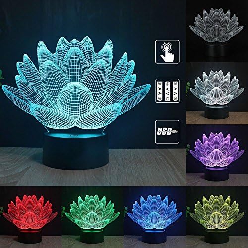 Gift Ideas Lotus Night Lights 3D Illusion lamp Animal Light Led Desk Lamps Unique Anniversary Gifts for Baby Home Decor Office Bedroom Wedding Party Decorations Nursery Lighting 7 Color (lotus)