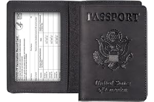 AGBIADD Genuine Leather Passport and Vaccine Card Holder Combo, RFID Blocking, Black, Unisex