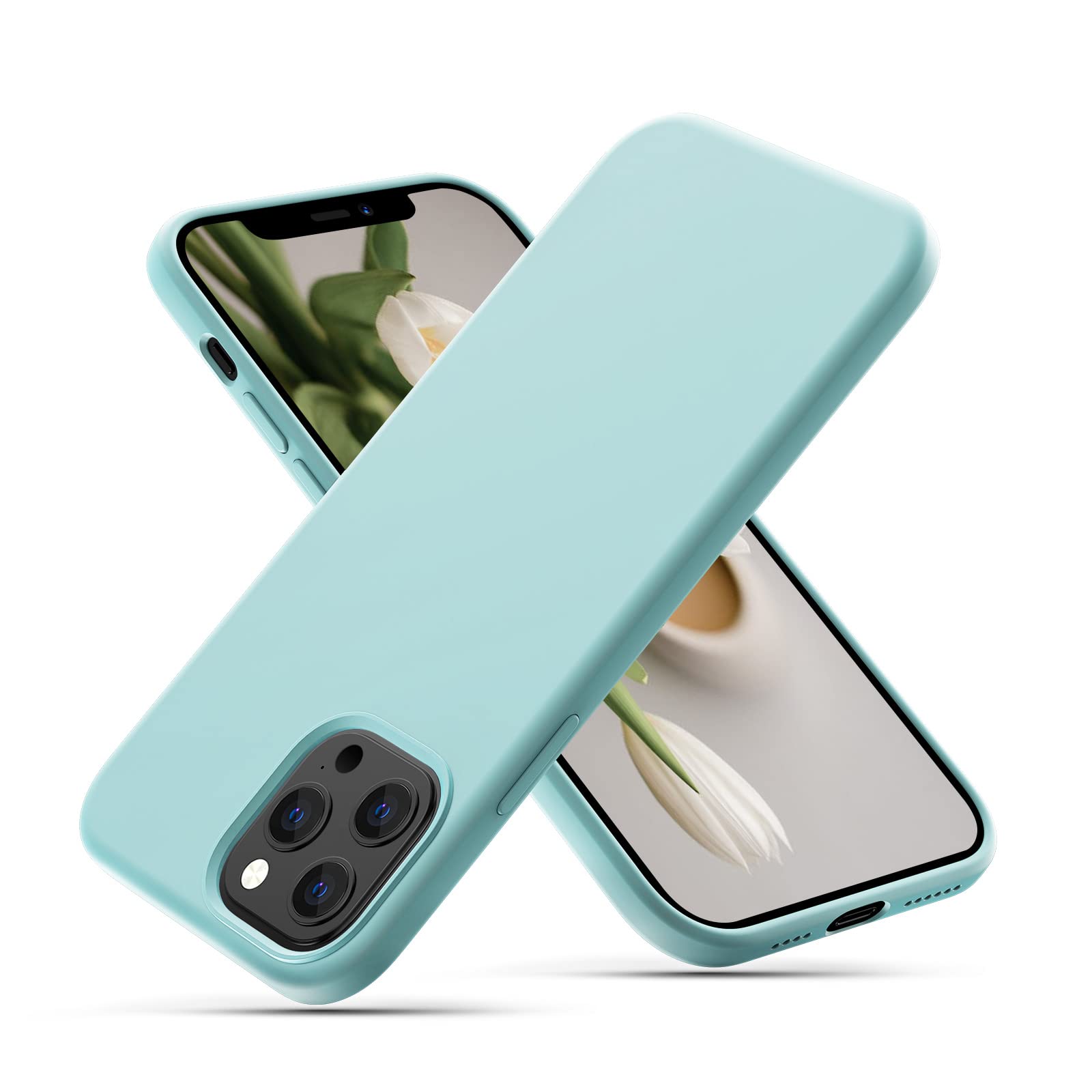 CALOOP Slim-Fit for iPhone 12 Pro Max Case,Skin Soft Liquid Silicone,Sturdy Shockproof Hard Frame Cover with Anti-Scratch Microfiber Lining,Robust Full Protection for Screen and Camera(Sky Blue)