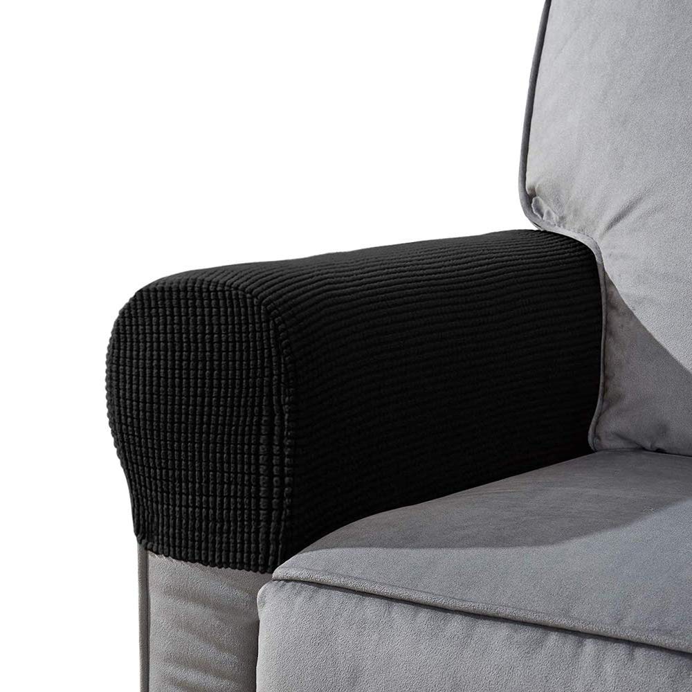 NEKOSUKI Arm Rest Covers Set, Set of 2 Stretch Armchair Covers for Arms, Spandex Polyester Sofa Arm Caps Non Slip Armrest Covers for Chairs Furniture Protector (Black)