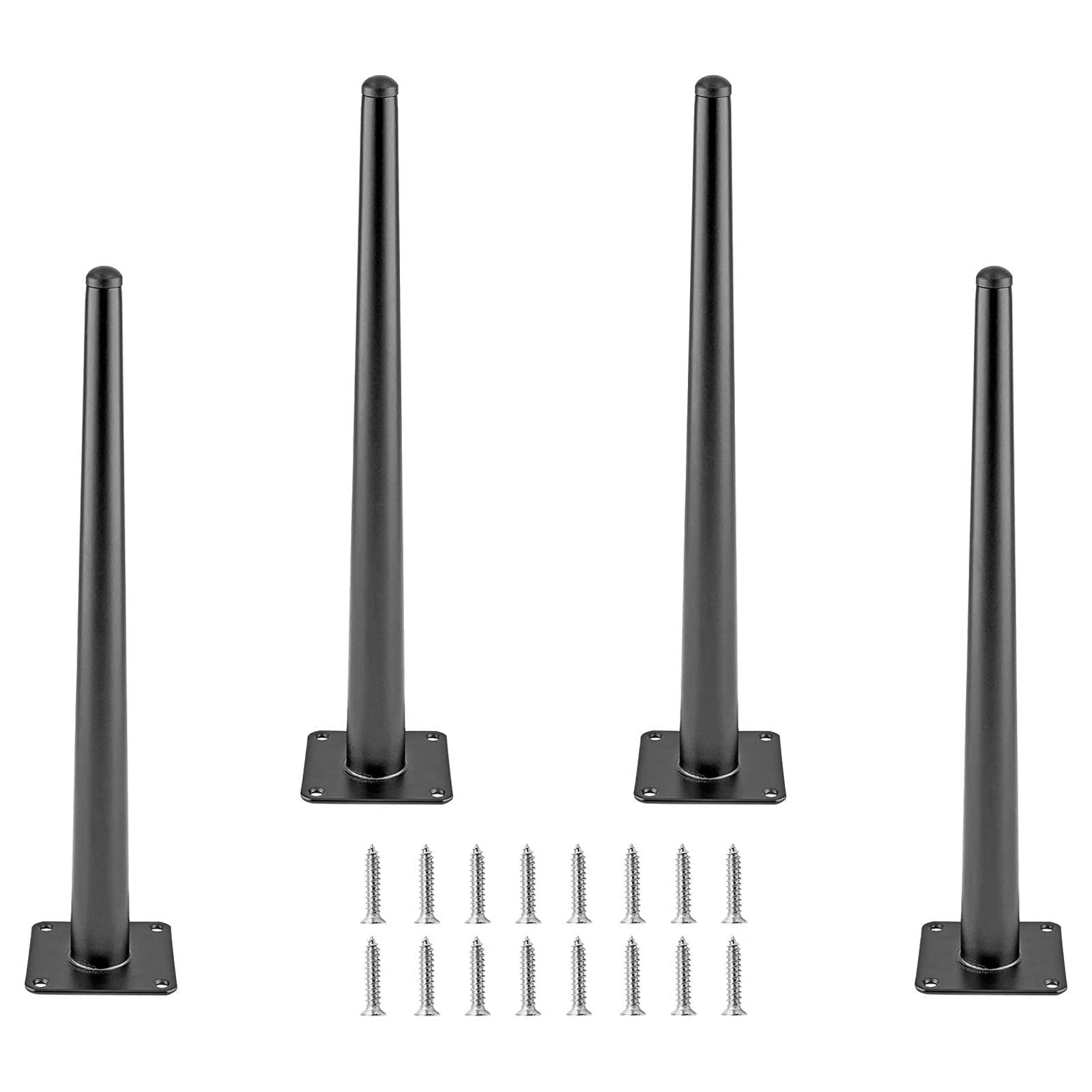 Cjueiom 16 Inch / 40cm Straight Furniture Legs Black Sofa Legs Set of 4, Mid-Century Couch Legs Heavy Duty Coffee Table Legs, Conical Chair Feet Metal Cabinet Legs Replacement for Cupboard Ottoman