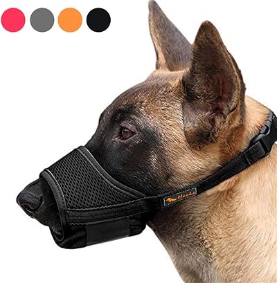 HEELE Dog Muzzle Breathable Mesh Nylon Adjustable Loop Soft Pad (S) Black