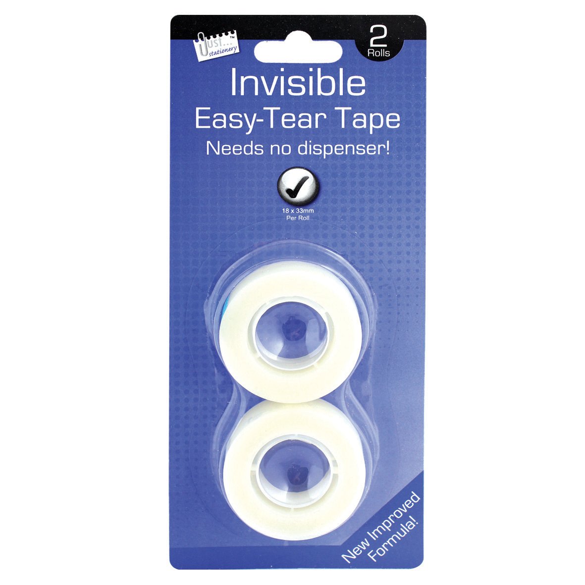 Just Stationery 18mmx33m Invisible Easy Tear Tape (Roll of 2) (Packaging may vary)