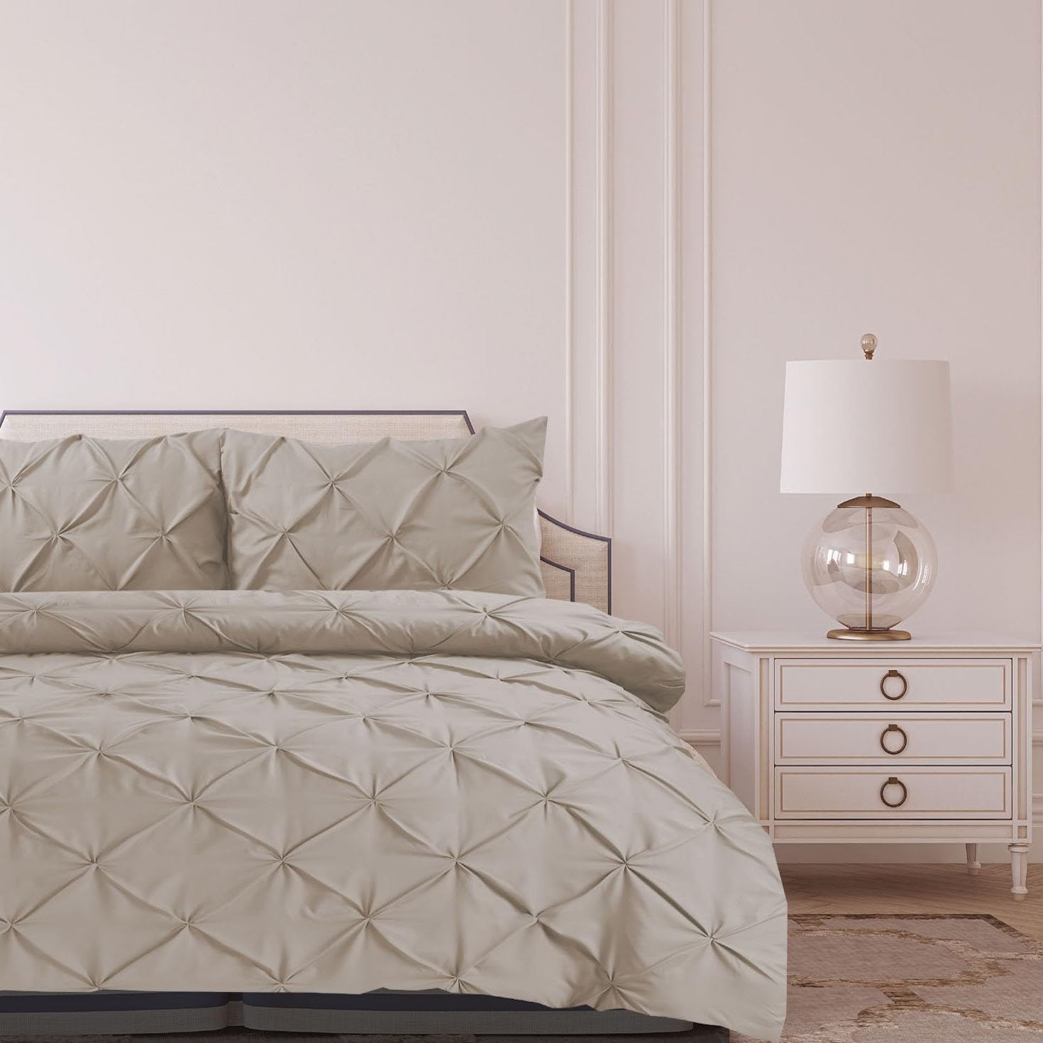 Bronwen Mathews Pintuck Duvet Cover Set Super King Linen Pinch Pleat Soft Microfibre Quilt Cover with 2 Pillowcase,Easy Care Wrinkle Free SuperKing Bedding Set of 3 Pcs (Linen,Super King)