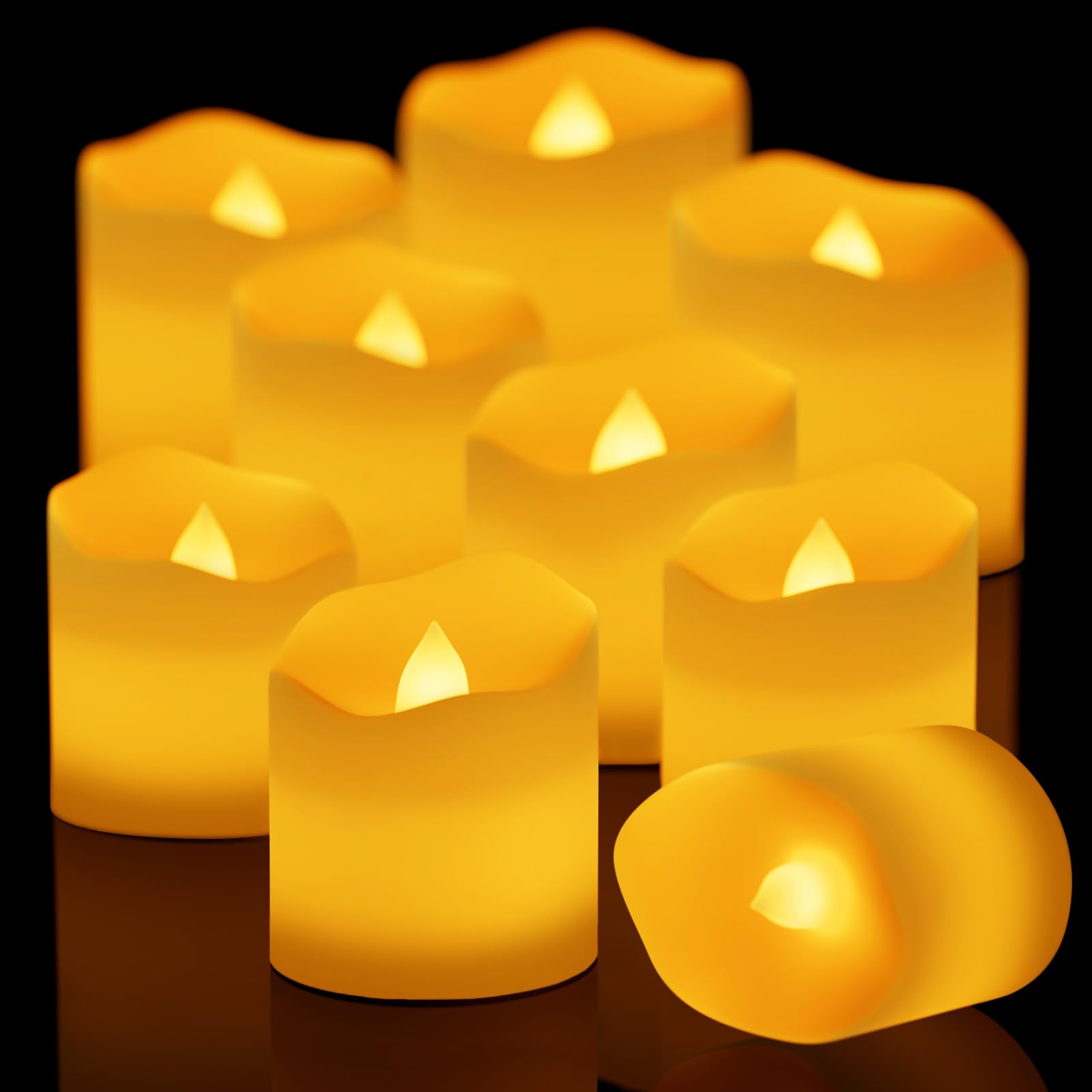 Ddomijoy 24pcs Flickering Flames Flickering Warm White LED Candles Battery Candles Warm White Tea Light Wave Unscented Safe for Bon Festival Halloween Christmas Party Wedding Birthday Room Indoor