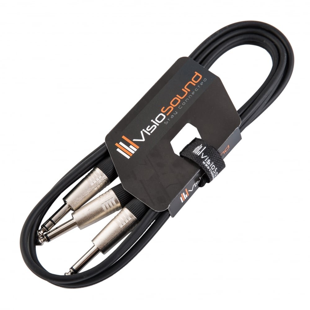 VisioSound 6.35mm 1/4" Stereo TRS Jack to 2 x 6.35mm 1/4" Mono Jack Insert Cable/Y Lead 1.5m