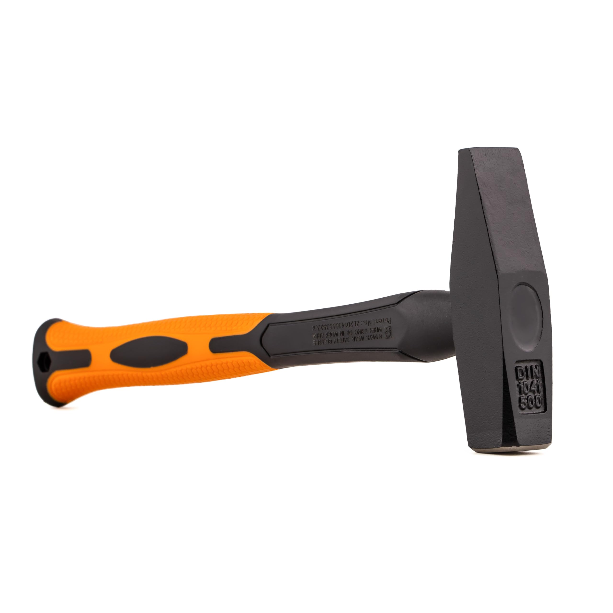 MIVOS Engineer's Hammer 500g Steel Head With 2K Fibreglass Handle - Vibration Dampening Rubber Grip - DIN 1041, Black (Schlosserhammer)