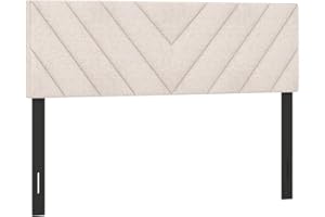 KOMFOTT Linen Fabric Upholstered Headboard for Full/Queen Size Bed, Rectangular Headboard with Solid Wood Legs & Adjustable Width, Padded Full/Queen Bed Headboard, Easy Assembly, Beige
