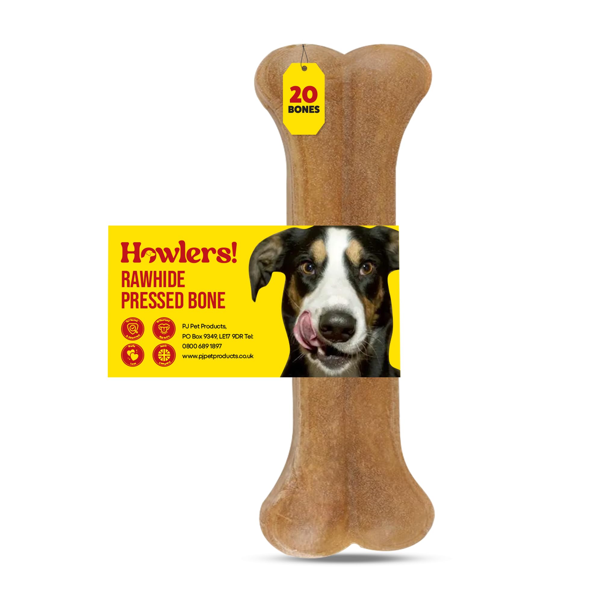 HOWLERS 10cm Pack of 20 Natural Pressed Dog Bone For Dogs | Dog Chews Long Lasting Natural Rawhide Bones | Dog Chew Great With Natural Ingredients
