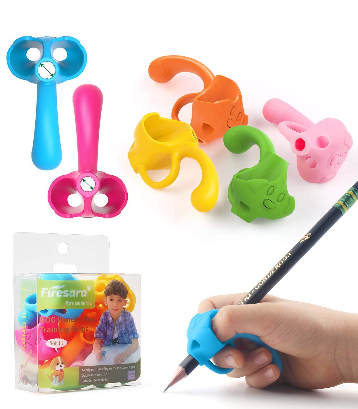 firesara Pencil Grips for Kids Handwriting Top Class and Two Sizes Aid Grip Trainer Posture Correction Finger Grip for Kids, Adults, Arthritis Designed for Righties or Lefties(4Standard+2Large)