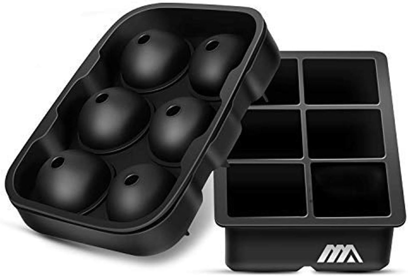Ice Cube Trays, 2 Pack Easy Release Silicone Ice Trays - Large Square Cocktail Ice Cube Molds and Sphere Round Whiskey Ice Ball Maker for Chilling Bourbon Whiskey, Cocktail, Beverages