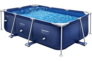 RELEXEST Rectangle Framed Swimming Pool 9'8" X 79" X 26" Above Ground Pool Sturdy Steel Frame Pool for Family Backyard