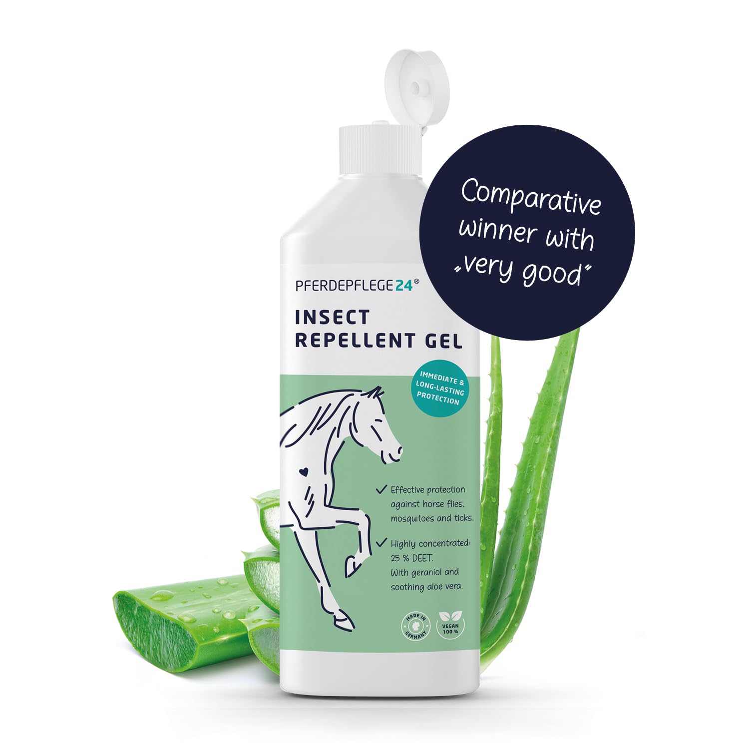PFERDEPFLEGE24 Horse Fly Gel & Insect Repellent 500ml - Especially for The Head Area and Wherever The Spray Cannot be optimally Applied - Immediate Protection & Long-Lasting Effect