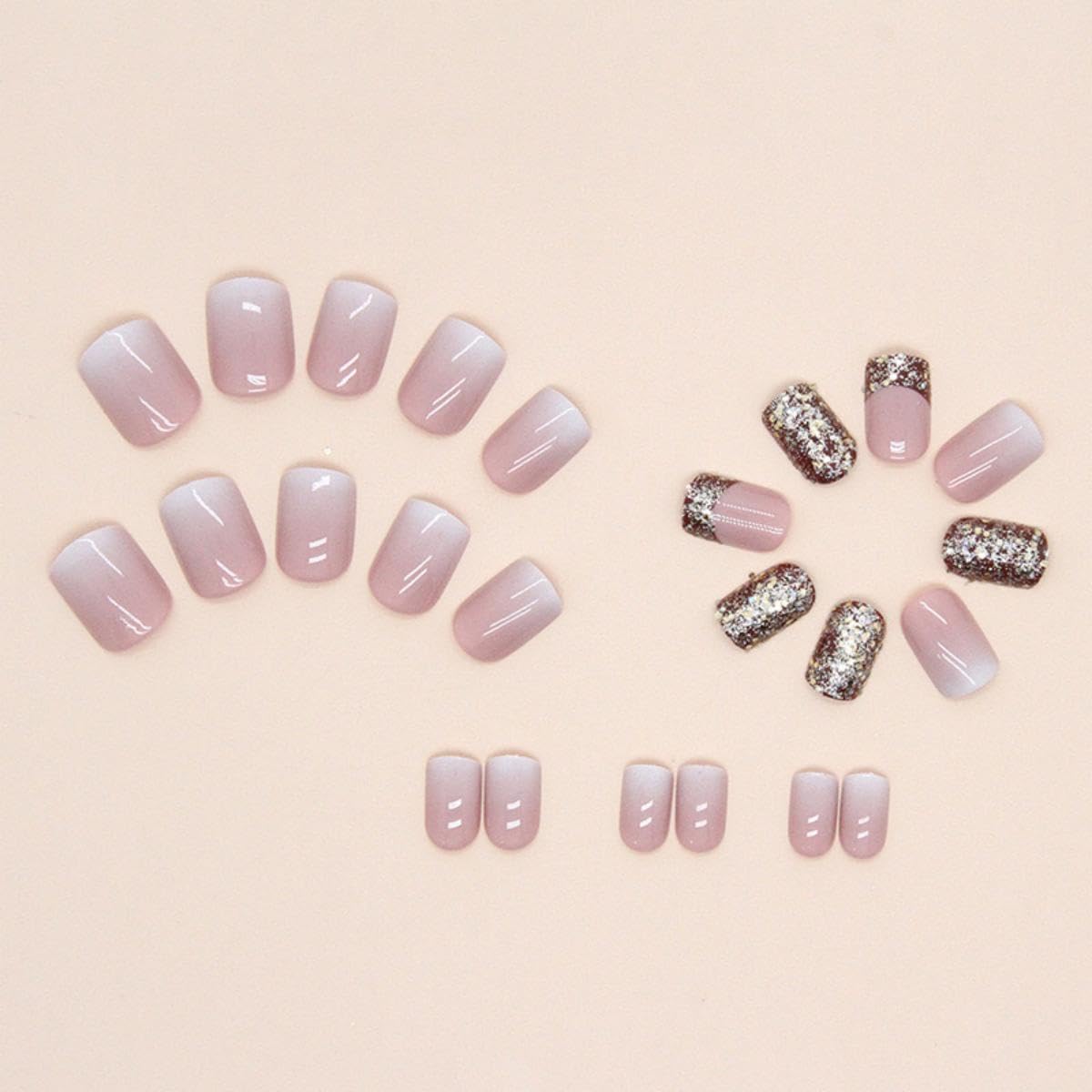 24Pcs Press on Nails Short Square French Tip Fake Nails Pink Gradient with Silver Glitter Design Acrylic Full Cover Glue on False Nails Artificial Stick on Nails for Women Daily Wear Manicure… - Image 4