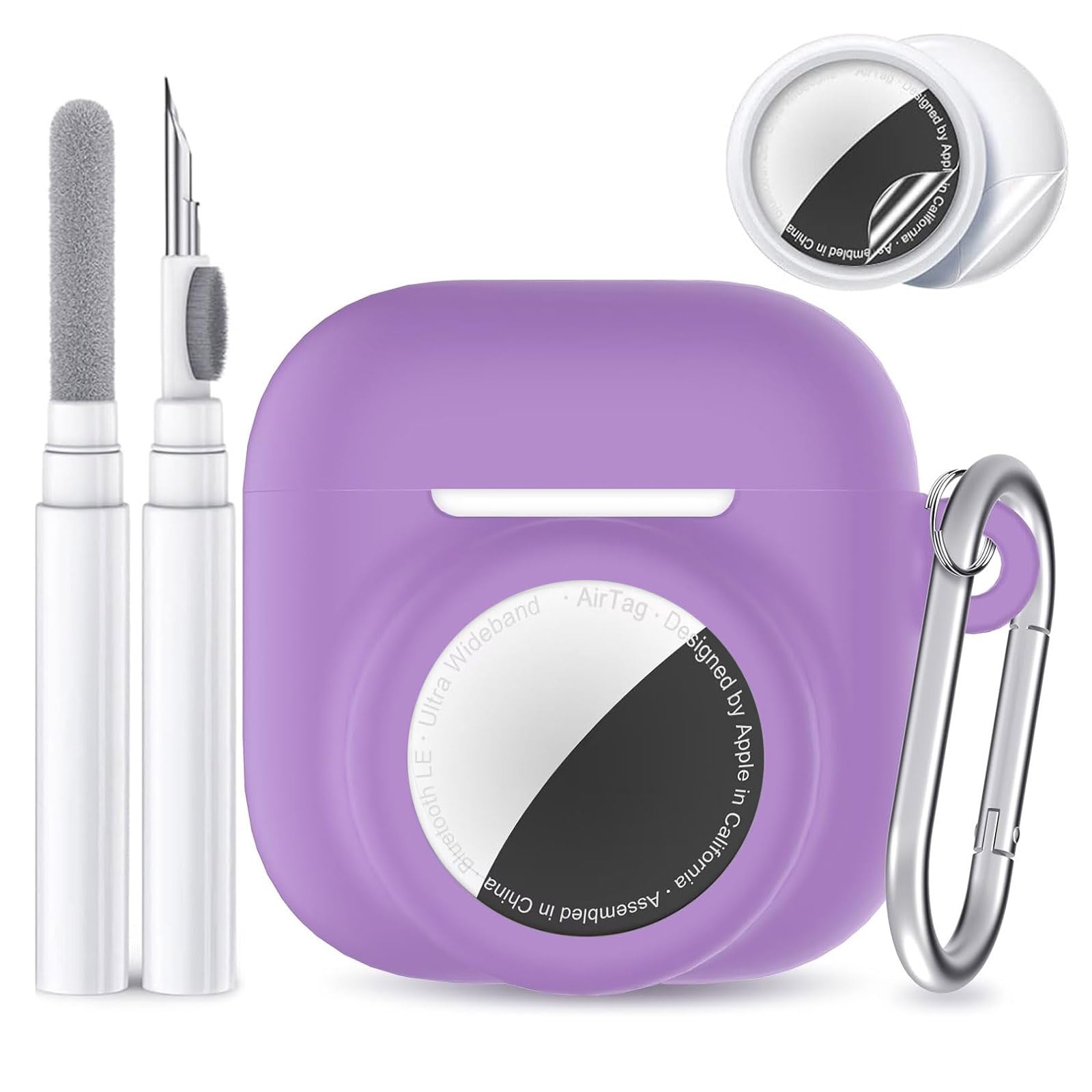 Photo 1 of 2 in 1 Silicone Case Compatible with AirPod 4 and Air Tracker Tag,Anti-Scratch Anti-Lost Protective Skin Cover for AirPods 4th Generation with 2 PCS TPU Screen Protector&Lanyard (Purple)