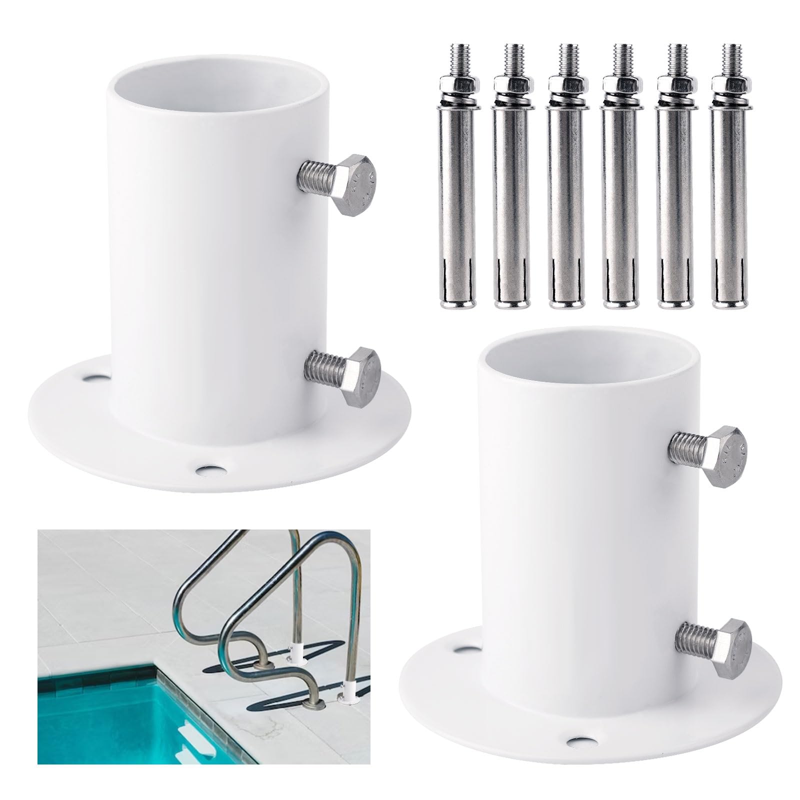 2pcs Pool Deck Flanges, Stainless Steel Pool Ladder Flanges Pool Stair Deck Flanges Rod Flange Deck Anchor Flange Pool Handrail Flange for Above Ground Pool Ladder, 1.5" Pool Handrail