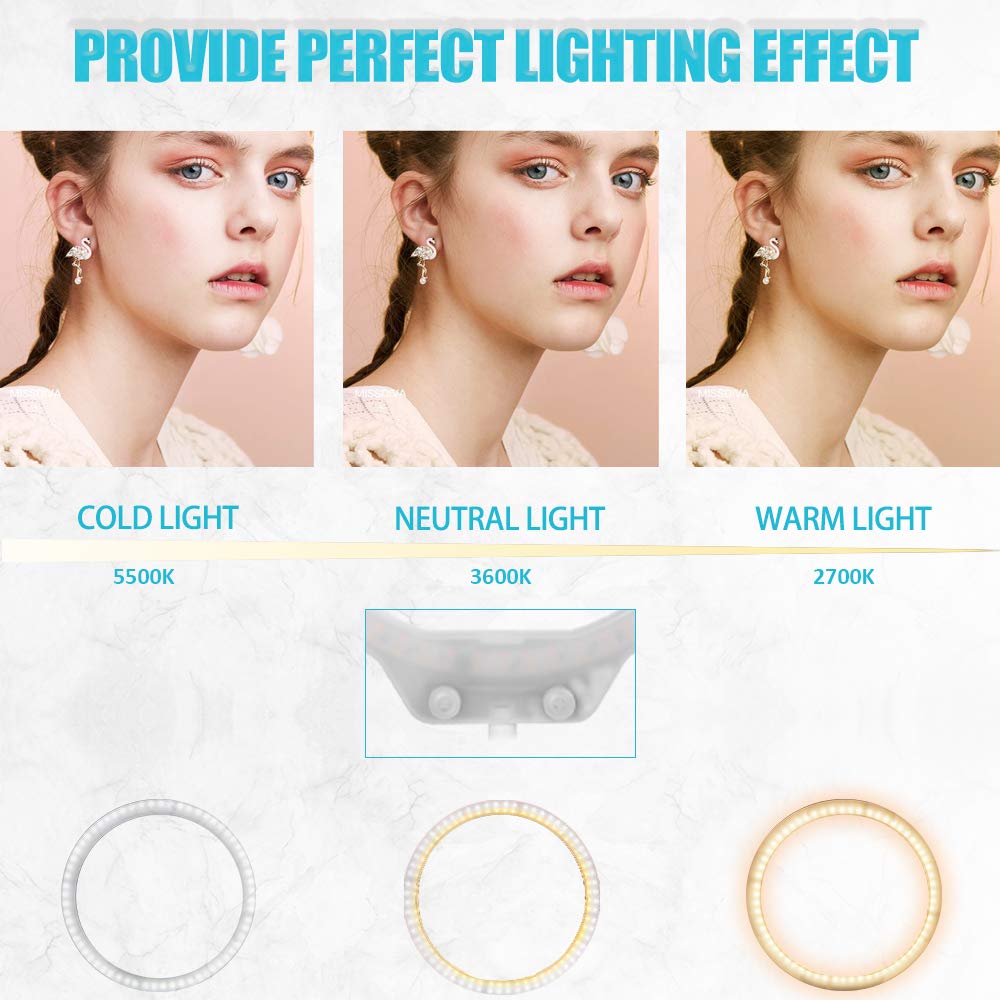 Selfie Desktop Ring Light ,ZOMEI 10”7.5W 3200-5500K Dimmable Ring Light with Mirror for YouTube,Live Streaming,Portrait Photography and Make up.