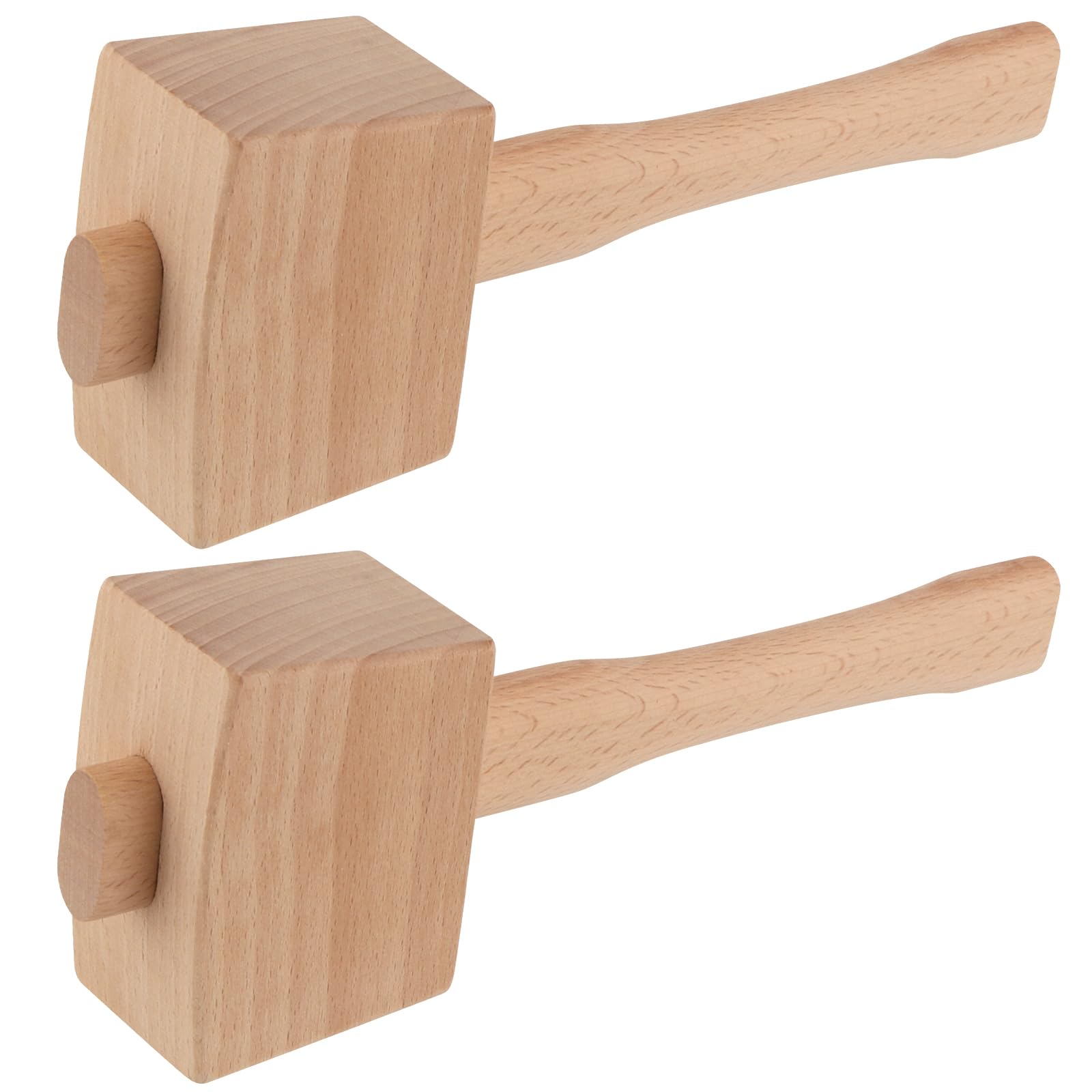 YUENPUN 2 PCS Beechwood Mallet, Woodworking Mallet for Chisels, Camping Hammer for Wooden Tapping Tool, Carved Chisel