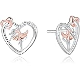 925 Sterling Silver Heart Ballerina Gymnastic Earring Dance Lover Gymnast Stud Earrings Jewelry Gift for Women Teens Christmas Gift
