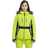 HIGH EXPERIENCE Women Ski Jacket Snowboard Fitted Slim Fit Short Snow Coat Belted Mountain Waterproof Insulated Warm Winter