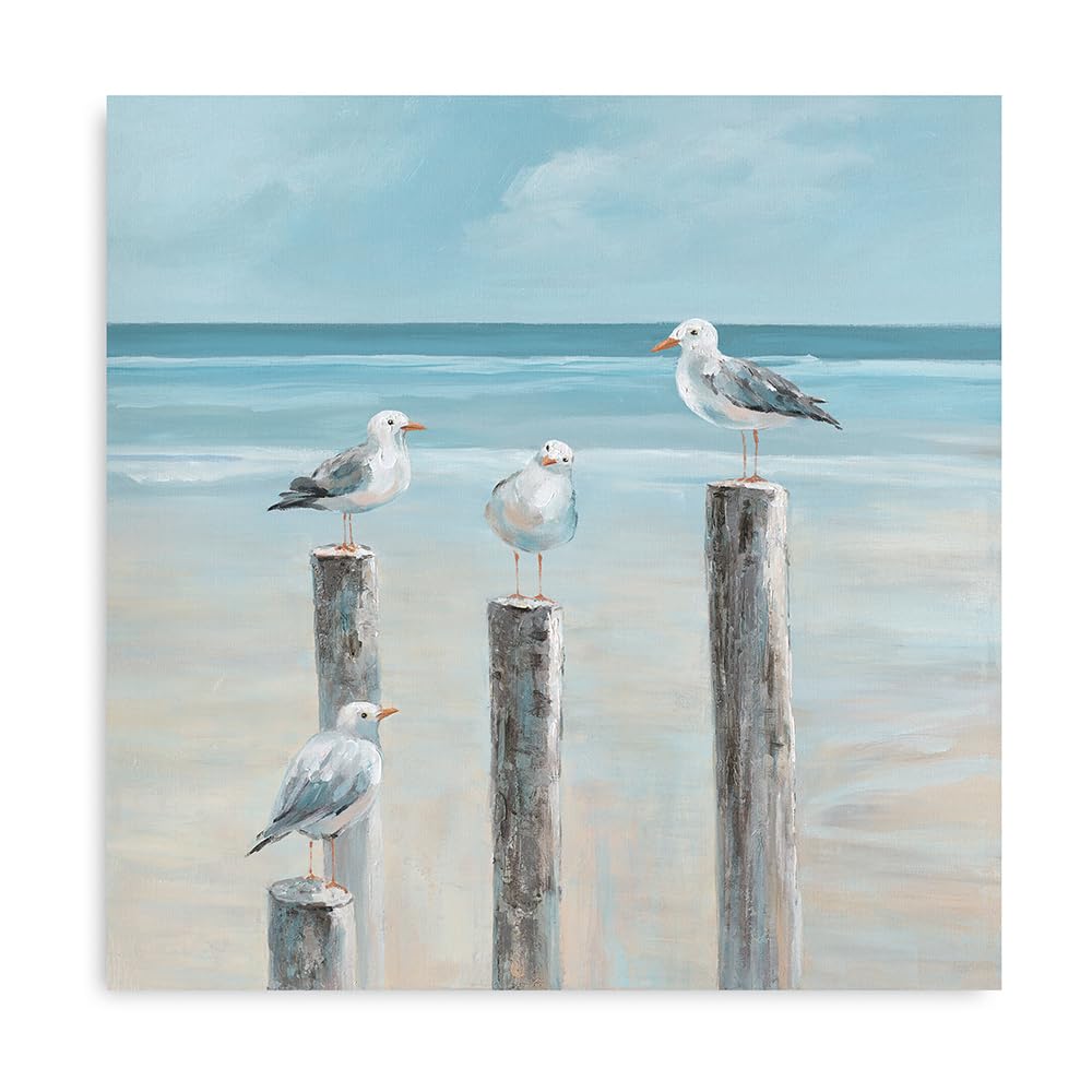 Yidepot Coastal Seagull Poster Decor- Seabird Canvas Beach wall art, Lake and Sea Ocean Themed Artwork for Bedroom Bathroom Art 12"x12"