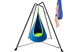 300LBS Heavy Duty Sensory Swing with Stand, X-Shaped A-Frame Anti-Rust Weather Resistant, Indoor Outdoor Pod Hammock Chair fo