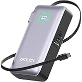 Portable Charger with Built in 25.6in Retractable Cable and Wall Plug, 10000mAh USB C Travel Power Bank, 35W Fast Charging Battery Pack Compatible with iPhone 16 15 14 13 Samsung Android Phone etc