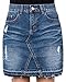 ililily Woman Vintage Distressed Washed Cotton Denim H-line Mini Skirt, Indigo, US-Large