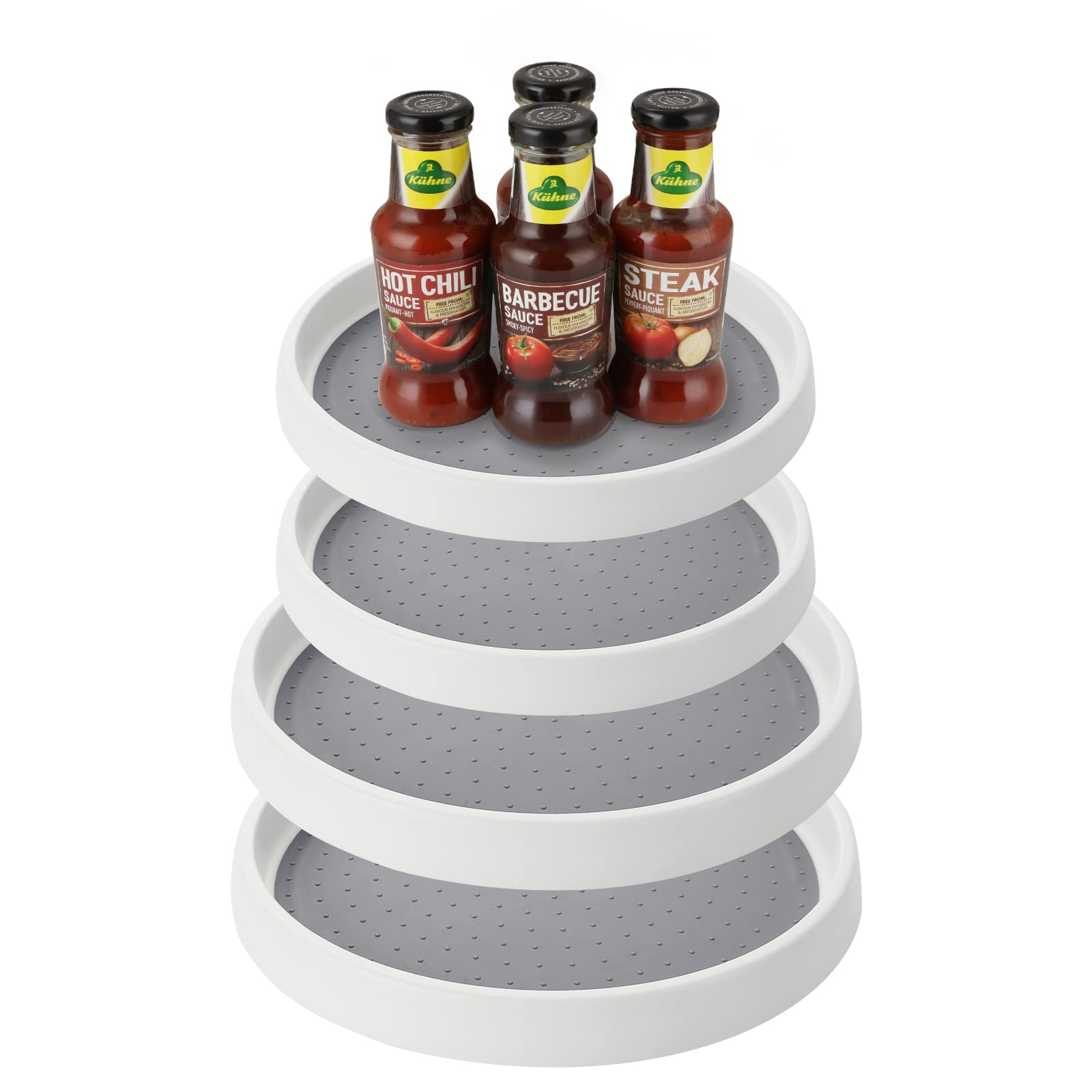 YAYODS 4 Pack Lazy Susan Turntable Cupboard Organiser, Non-Skid 360 Degree Rotating Spice Rack, Two Large and Two Small Round Pantry Organiser for Kitchen, Countertop, Table, Shelf and Fridge