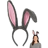 Bonviv Gray Bunny Ears Headband – Plush Rabbit Ears Costume Accessories for Kids, Girls, Women – Cosplay Bunny Outfit, Halloween Dress Up, Easter Party Supplies