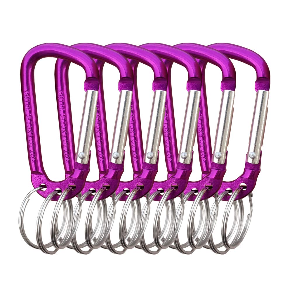 VictorsHome Carabiner Clip Keychain, D Shape Aluminum Alloy Multifunction Hook with 3 Key Rings Purple 6pcs