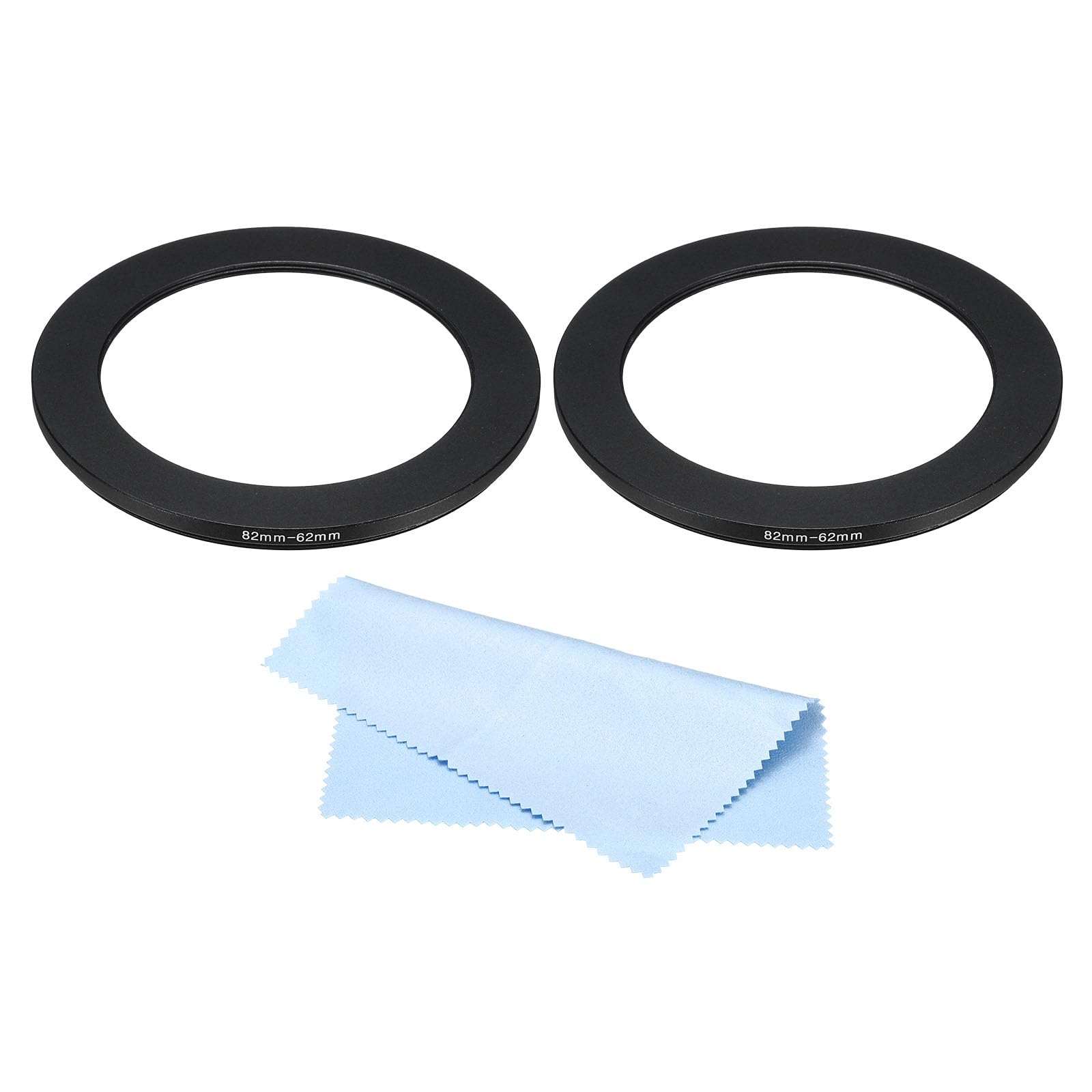 PATIKIL 82mm-62mm Metal Step Down Ring with Cleaning Cloth, 2 Pack Camera Lens Filter Adapter Ring Aluminum Filter Adapter Ring for Camera Lenses Hood, Black — image 1