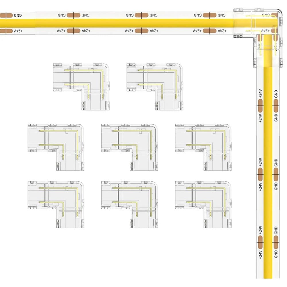 YAJIERUI 10pcs L-Shaped Corner Connector 8mm 2Pin COB ConnectorTransparent Gapless LED Tape Light Connectors No Dark Area for COB Strip
