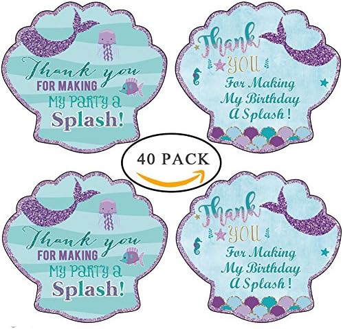 40pcs Birthday Bridal Mermaid Stickers Thank You Sea Shell Labels Party Favors Pink and Glitter Theme Party Decoration Suppliers