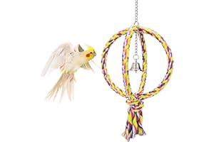 LITEWOO Bird Swing Perch Stand Cotton Rope 2 Two Rings Toy for Parrot Budgie Parakeet Cockatiel Conure Lovebird Finch Canary Cockatoo African Grey Macaw Eclectus Amazon Cage Accessories