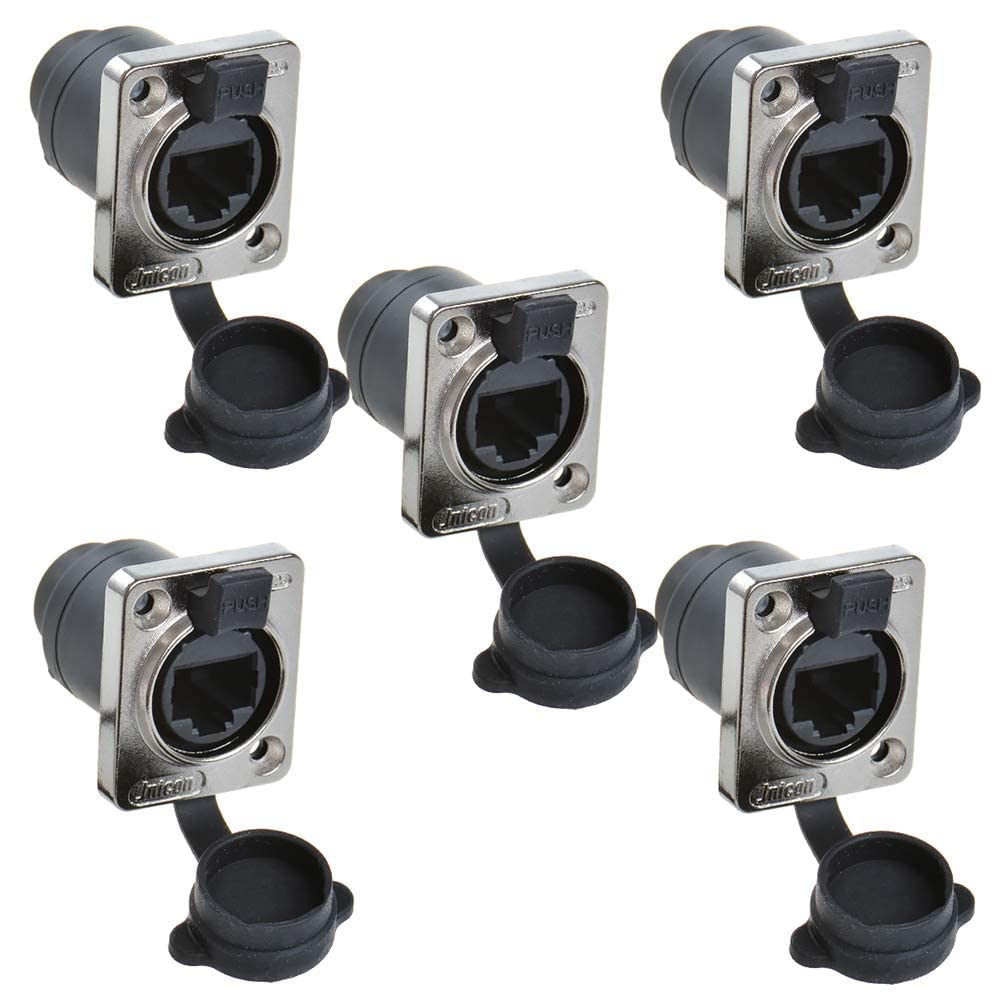 PENGLIN 5PCS Panel Mount RJ45 Waterproof Connector Cat5/5e/6 8P8C Connector Ethernet LAN Cable Adapter Female to Female with Waterproof/Dust Cap