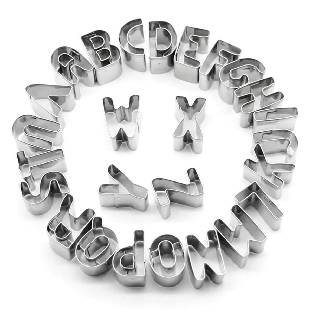 26 Capital Letter Cookie Cutter Alphabet Cake Cookie Mold Stainless Steel Biscuit Mould Press Icing Plunger Letter Baking Stamp Modelling Cutter for Fondant Cake Biscuit Baking Fruit Vegetables