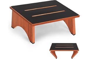 RAYLOVE Step Stool Foldable, Wooden Step Stool with Non-Slip Rubber Stepping Platform, Folding Step Stools for Adults Seniors in Bedroom, Kitchen Bathroom, RV, Bed Steps for High Beds, No Assemble (Brown)