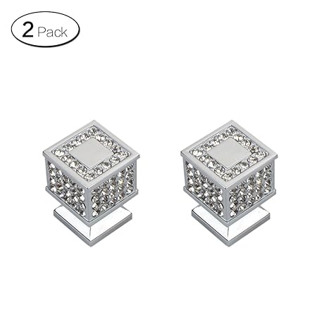 Zhi Jin 2pcs Square Crystal Cabinet Knob Handle Bling Drawer Knobs